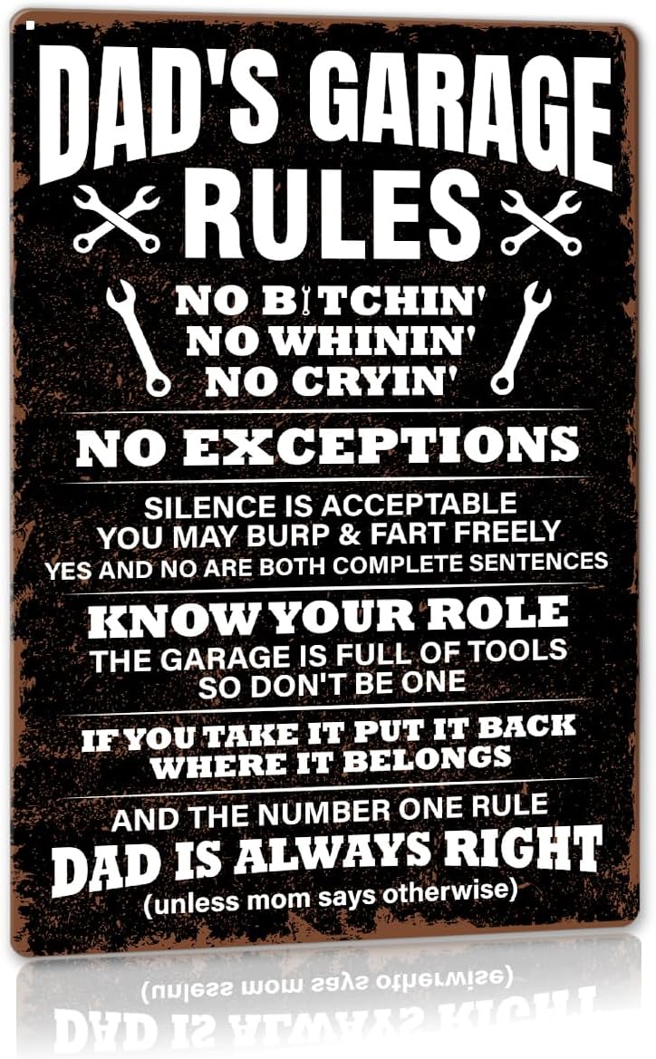 Funny Dad's Garage Metal Sign Retro Garage Rules Sign Wall Decor
