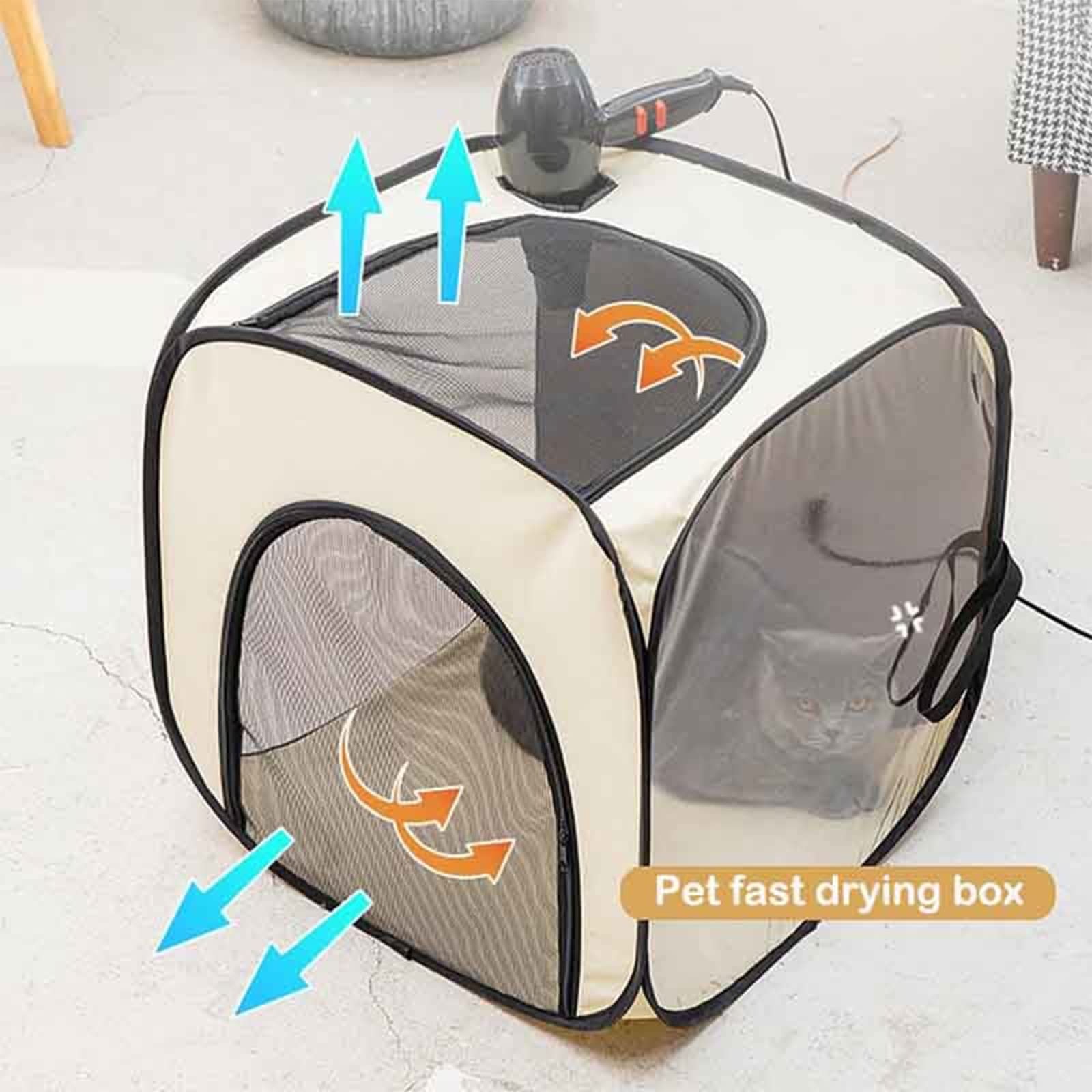 Caja de secado para mascotas con máquina sopladora para gatos y perros, cuidado de mascotas para animales medianos y pequeños