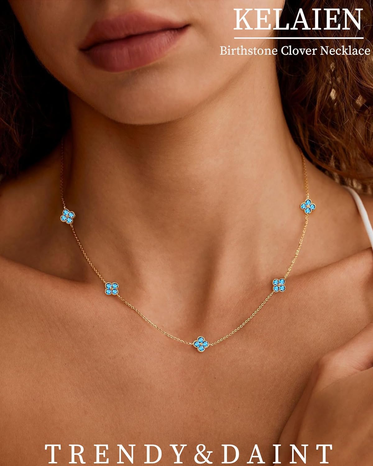 Birthstone Gold Clover Necklace for Women Non Tarnish Dainty 14K Gold Plated Cubic Zirconia Choker Necklace Stack Pendant Layered Necklaces for Women Trendy Birthday Jewelry - Image 3