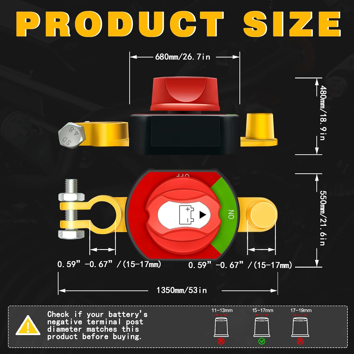 Top Post Battery Disconnect Switch 12V-48V 300A On/Off Battery Kill Switch Power Isolator Cut Off Shut Off for Auto Car RV Boat Truck Vehicle