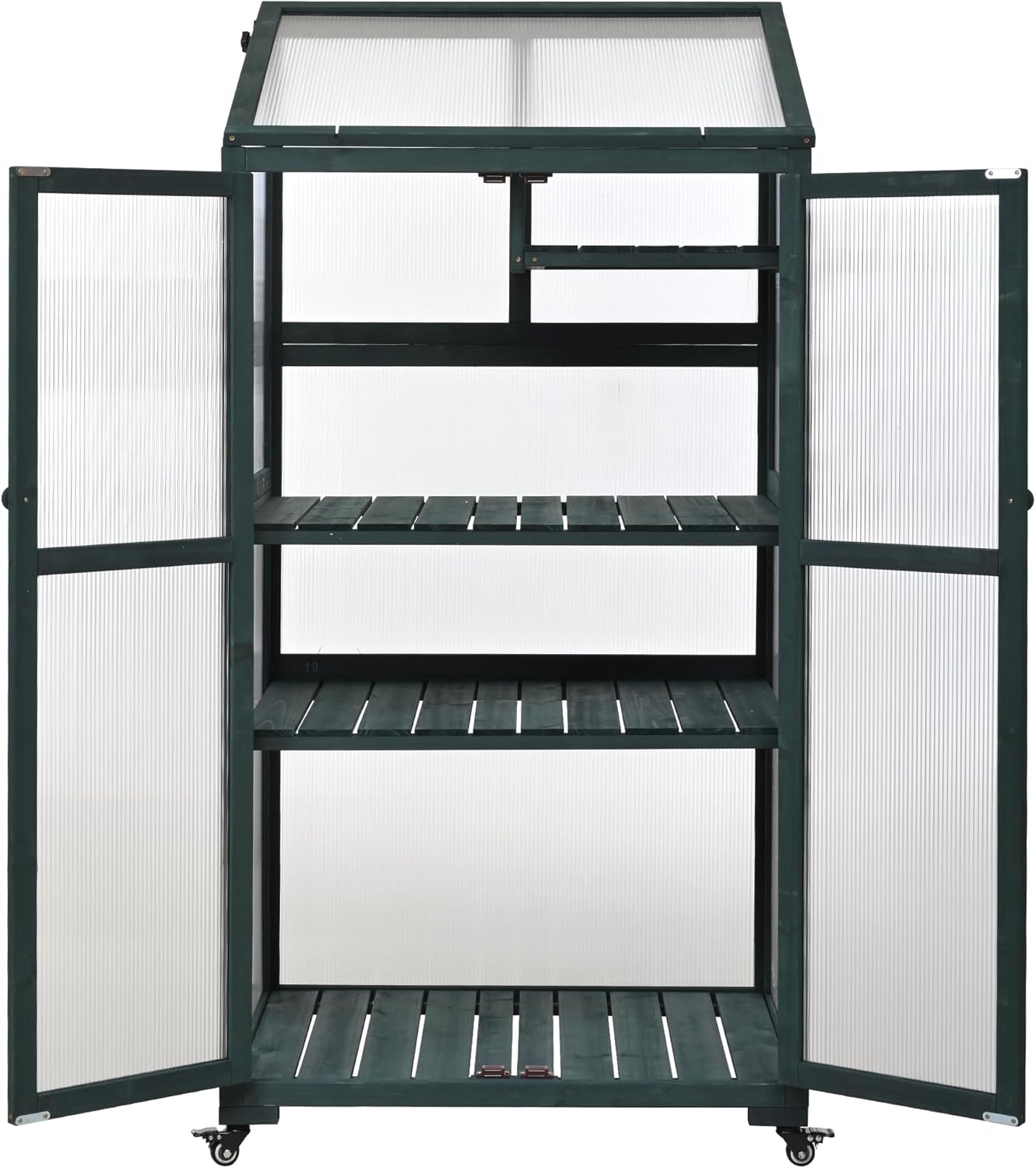 P PURLOVE Wood Cold Frame Greenhouse for Outdoors, 62inch Height Wood Large Greenhouse Balcony Portable Cold Frame with Wheels and Adjustable Shelves for Outdoor Indoor Use,Black