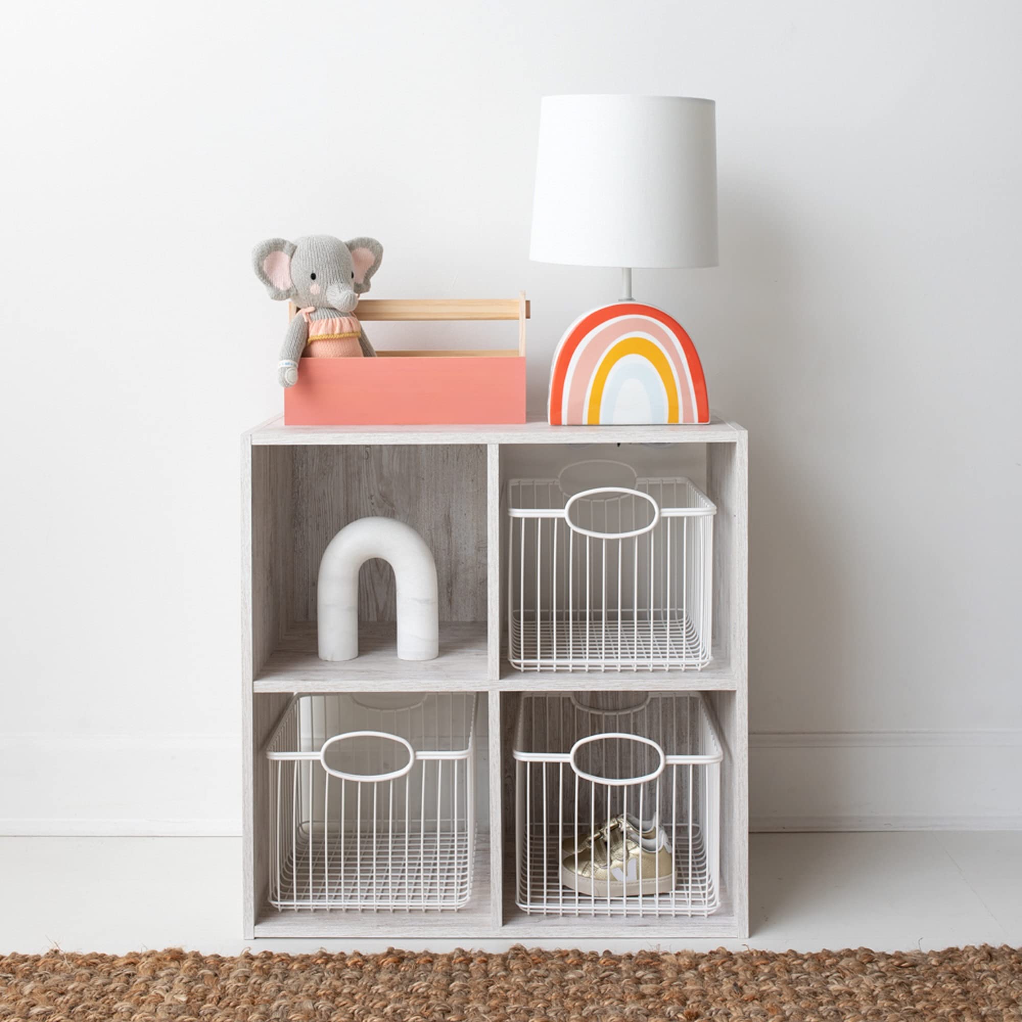 signature design by ashley paxberry coastal 4 cube storage organizer or bookcase, whitewash