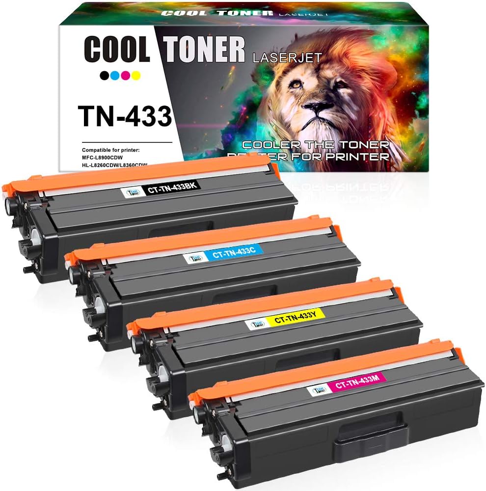 Cool Toner 4PK TN433 TN433BK Toner Compatible for Brother TN-433 HL-L8360CDW MFCL8900CDW HL-L8360CDWT HL-L8260CDW MFCL8610CDW MFCL9570CDW Color Laser All-in-One TN431 (MFC-L8900CDW MFC-L8610CDW)
