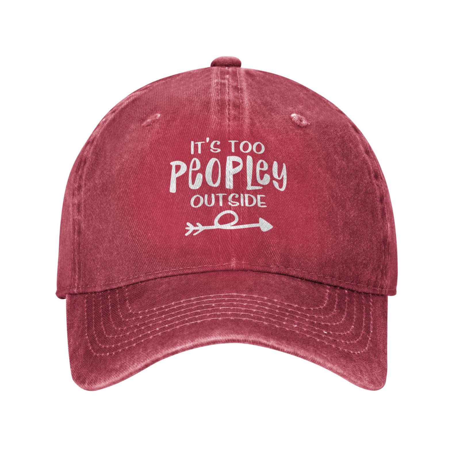 It's Way Too Peopley Outside Denim Baseball Hat Men Women Adjustable Retro Style Denim Baseball Cap Red