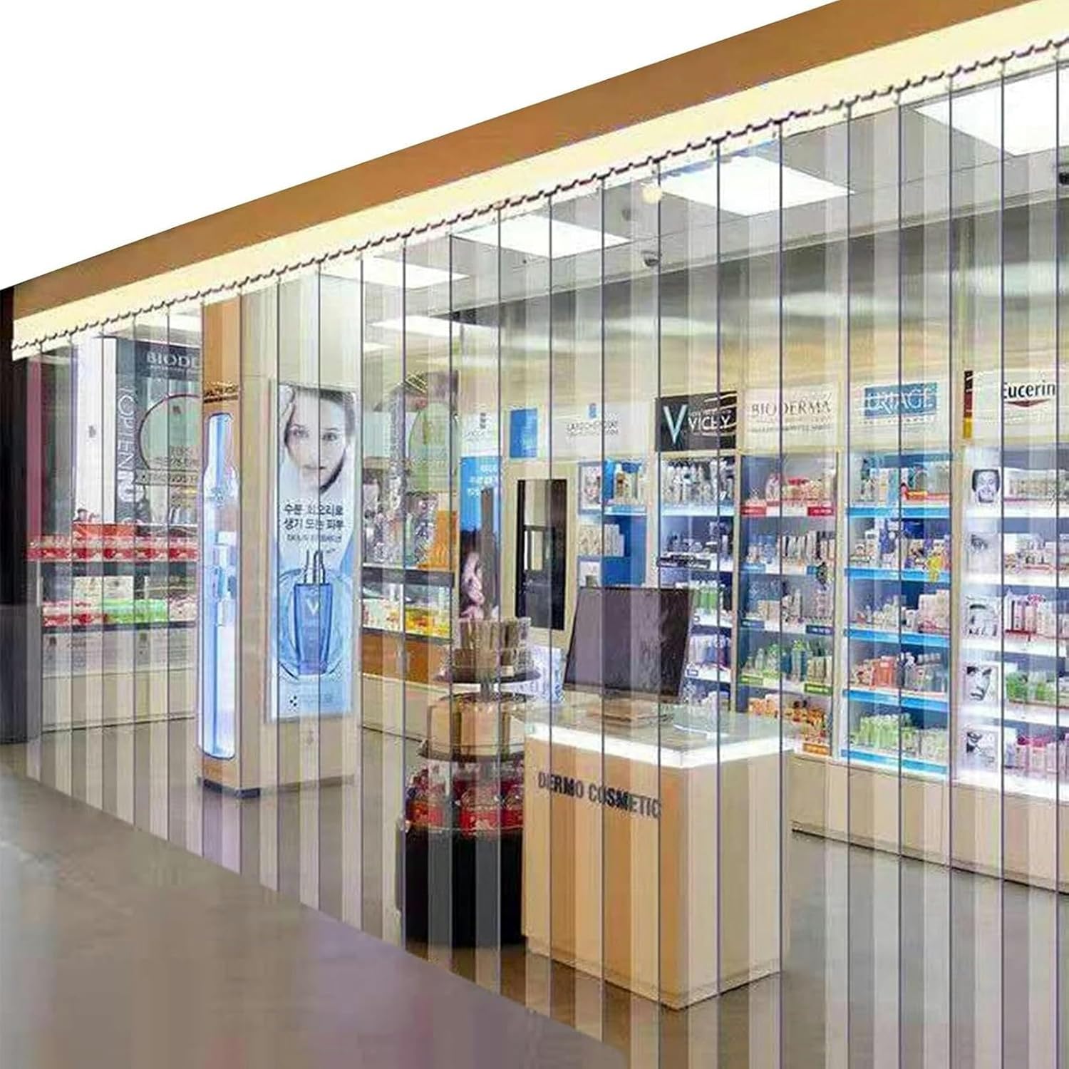 PVC Plastic Door Strip Curtain 1.3mm Commercial Entry Doors Vinyl Strip Door Curtain for Factories, Supermarkets, Warehouses, Malls, with Stainless Steel Hanging System