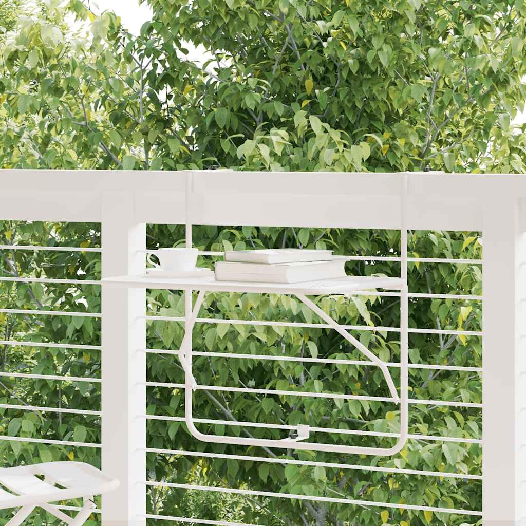 SXZenSpace Foldable Steel Balcony Table White 60x40 cm Mesh Top Outdoor Coffee for Garden Patio Bistro Tea Space-Saving Wall-Mounted Side No Bolts Camping