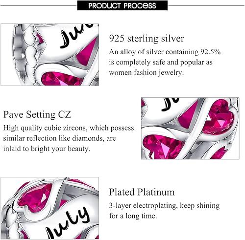 Miniatura 5 de FOREVER QUEEN Dijes de piedra natal de plata de ley 925 con corazón de amor infinito para pulseras y collares con circonita cúbica 5A, regalos de