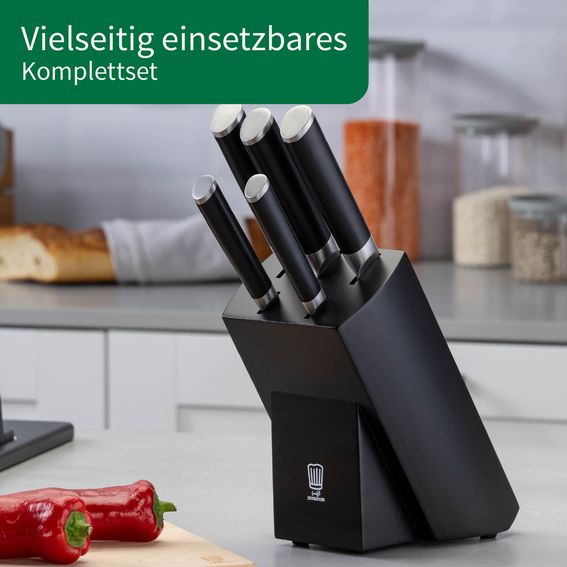 Chefkoch trifft Fackelmann Premium Messerblock aus FSC-zertifiziertem Holz – 6-teilig, mit Antirutsch-Füßen und Edelstahlklingen