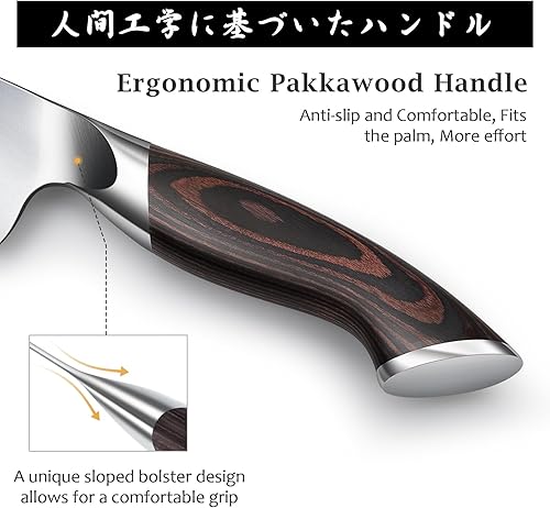 Miniatura 4 de HOSHANHO Cuchillo Nakiri de 7 pulgadas, cuchillo de chef japonés de acero inoxidable de alto carbono, cuchillo de cocina multiusos para carne y
