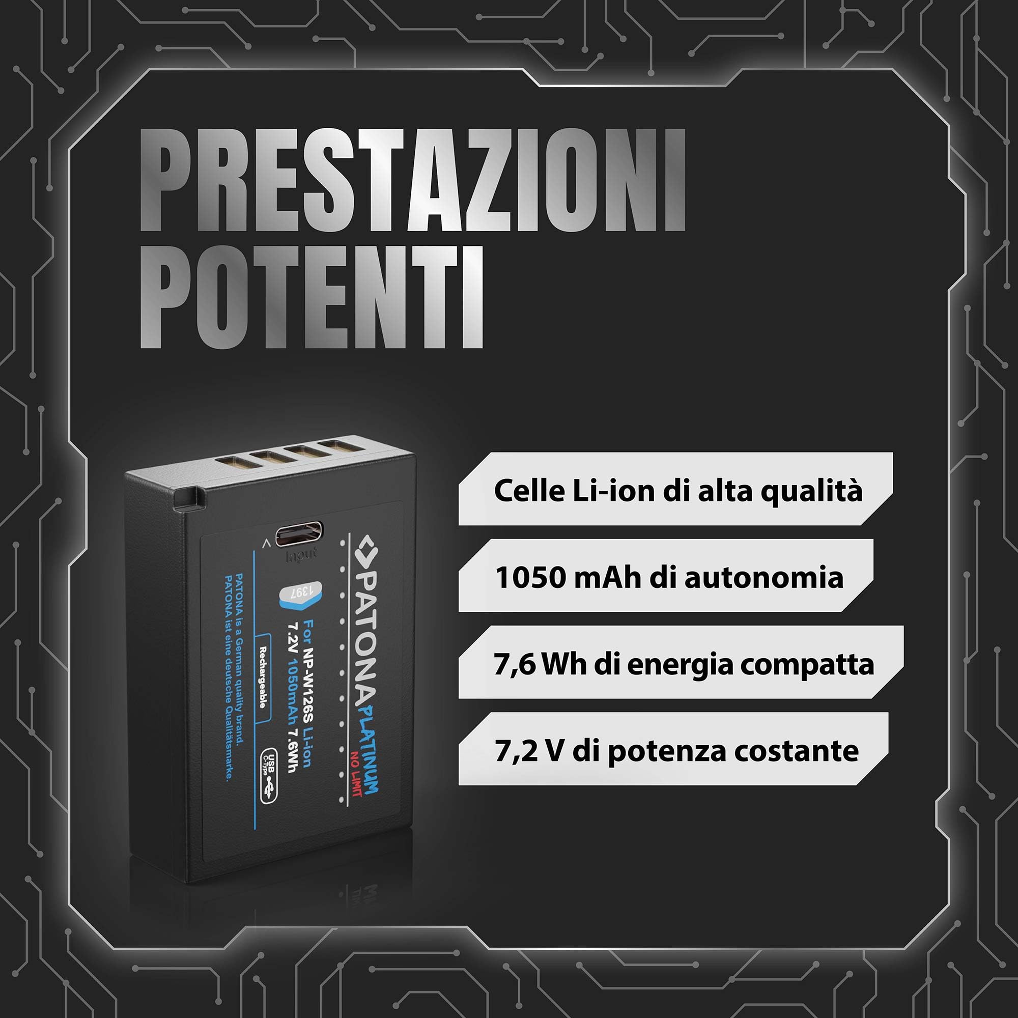 PATONA 2X Platinum NP-W126S Batteria 1050mAh con ingresso USB-C – Ricambio per Fujifilm NP-W126S – per X-T1 X-T2 X-T3 X-T20 X-T30 II, X100F X100V, X-Pro1 X-Pro3, X-E4, X-A7, X-H1 – doppia riserva