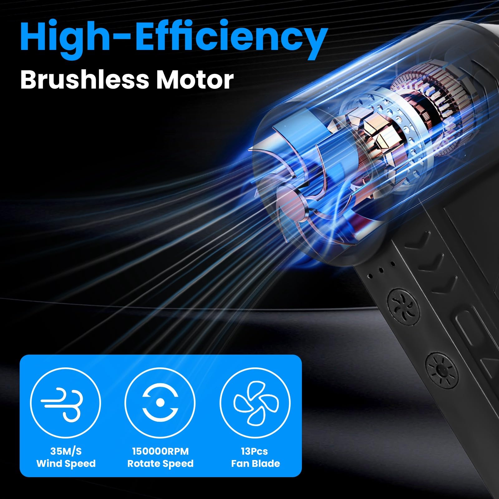 Moclever Compressed Air Duster 180000RPM Cordless Electric Air Blower with LED Light 4 Speed Rechargeable Air Duster for PC Keyboard, Car, Home, and Outdoor Cleaning