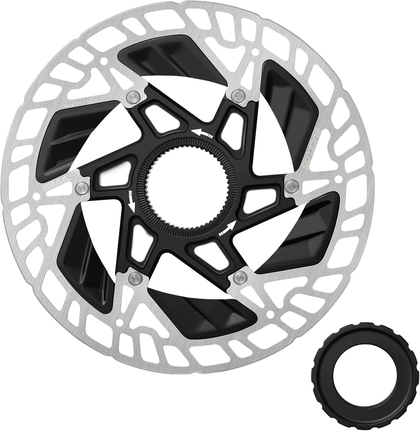 BUCKLOS 160mm Bike Centerlock Disc Brake Rotor With Heat Dissipation Fins for Mountain Bike Road Bike MTB Stainless Steel Center Lock Bike Brakes Rotors for E-bike/BMX(Sliver)