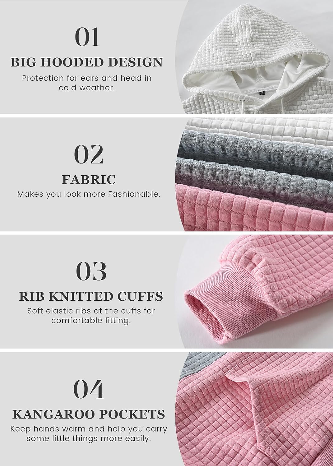 Women's Waffle Color Block Pullover Sweatshirts Hoodies Drawstring Hooded Sweatshirt for Women Trendy - Image 4