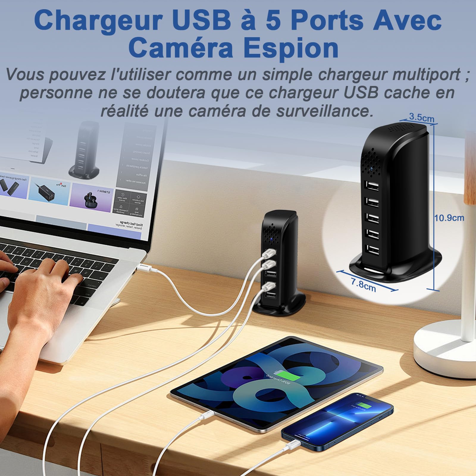 Caméra Cachée WiFi 2.4/5G,HD 1080P Caméra Espion, Mini Camera Espion sans Fil avec Détection de Mouvement/Enregistrement en Boucle ＆Consultation à Distance