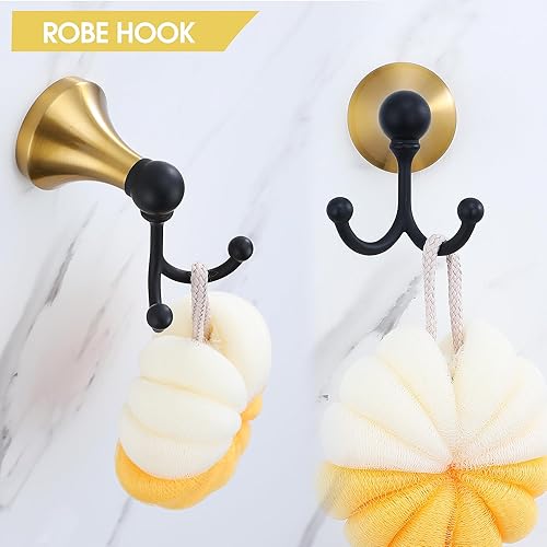 Miniatura 6 de Juego de accesorios de baño dorados y negros, 4 piezas de accesorios de baño negros y dorados, barra de toalla de acero inoxidable de 23.6 pulgadas,