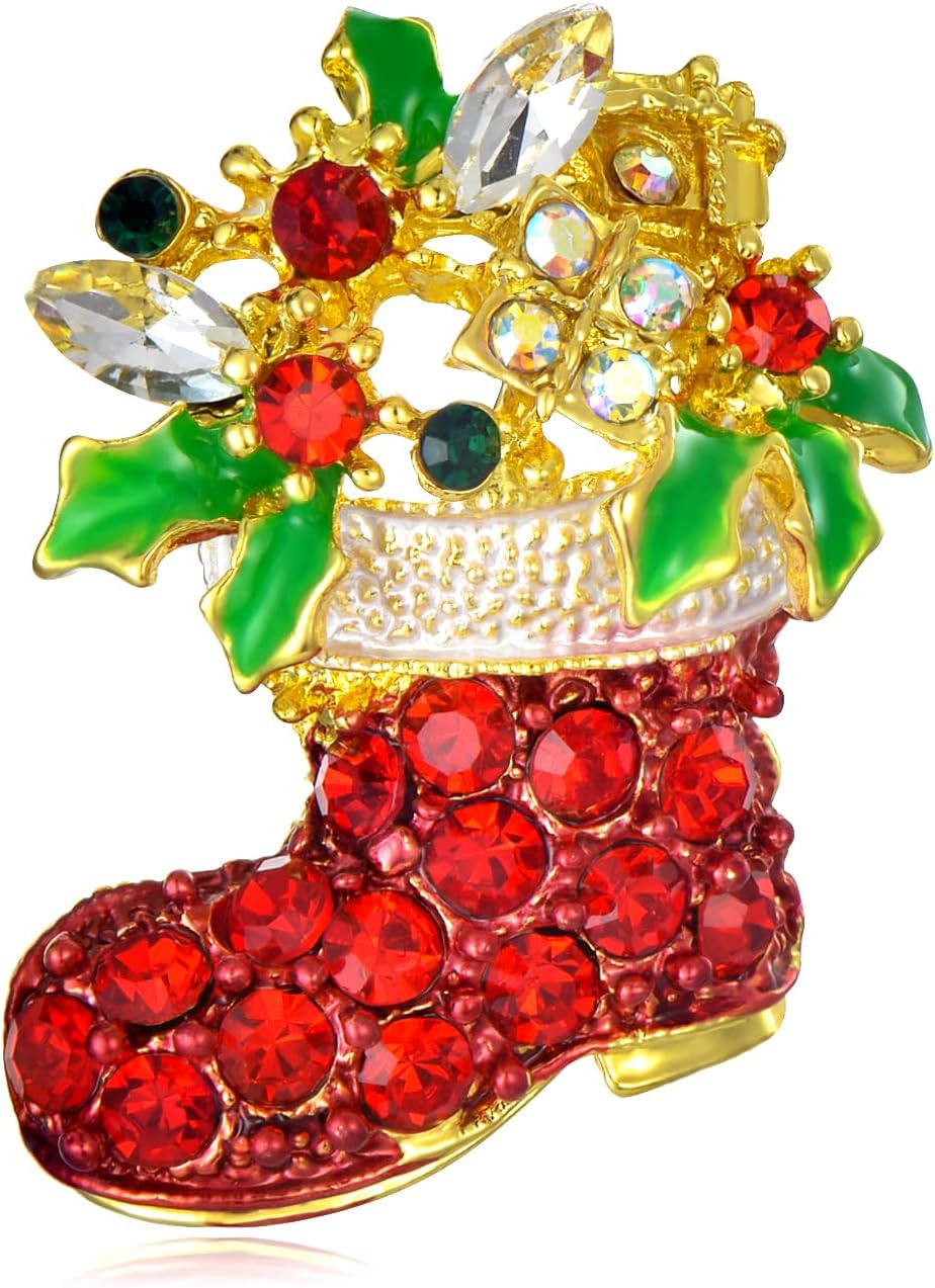 EMEGCYChristmas Wreath Brooch Christmas Bells Brooch Pin Santa Claus Brooch Gold-plated Laple Pin Christmas Gift for Women Girls Friends