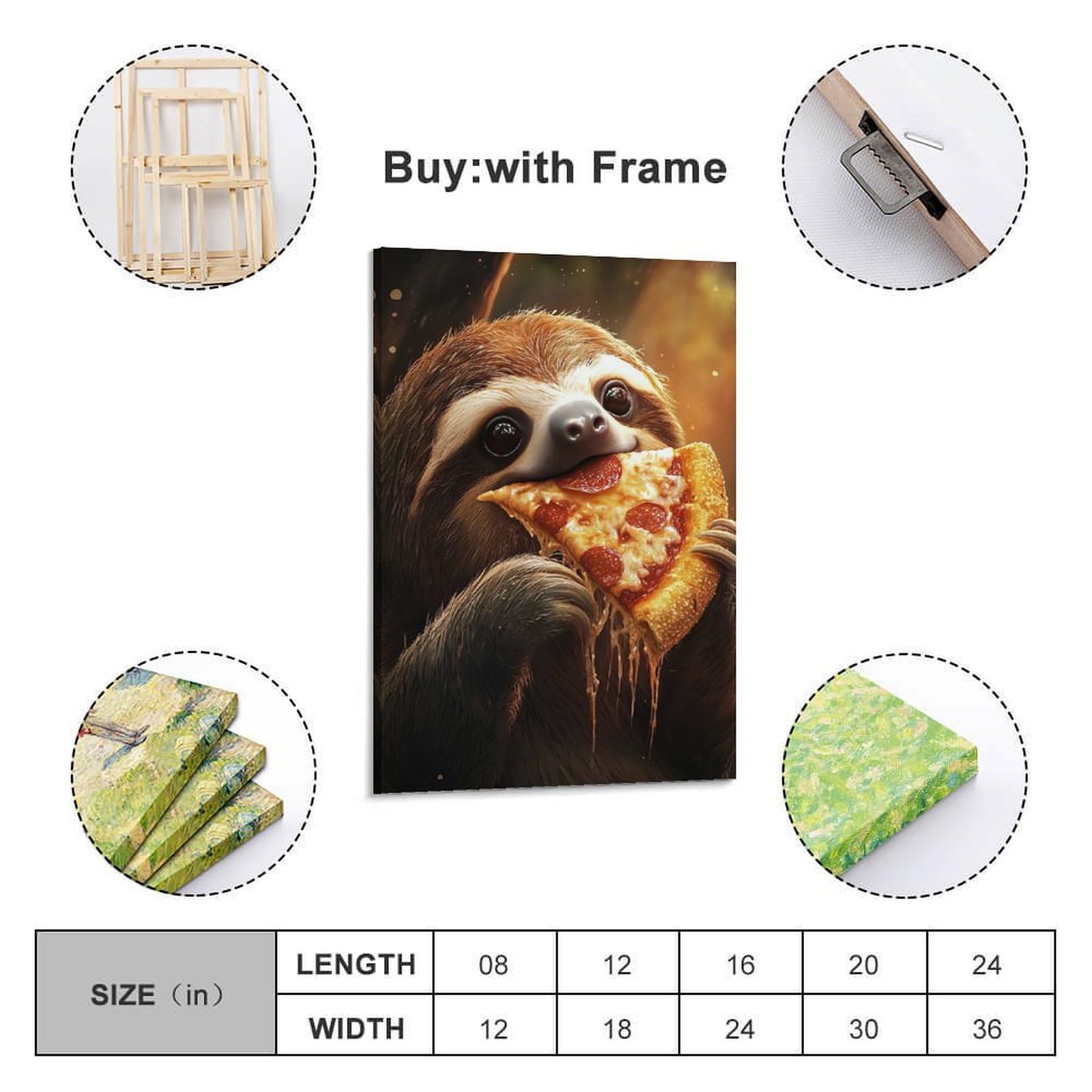 POLIUAWS Sloth Eating Pepperoni Salami Pizza Wall Art - Leinwand Wandbild Poster Modern Dekorationen Für Das Wohnzimmer,Büro,Küche,Schlafzimmer 20x30inch(50x75cm)