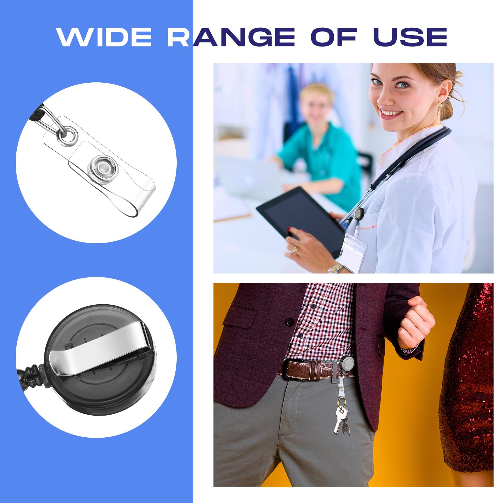 Zonon Lot de 100 porte-badges rétractables avec clip de ceinture en métal pour infirmières, enseignants, étudiants, bureau, écoles (gris transparent)