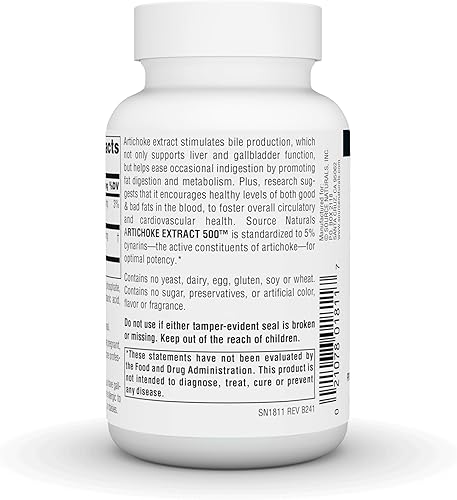 Miniatura 3 de Source Naturals Extracto de alcachofa 500mg, 90 tabletas