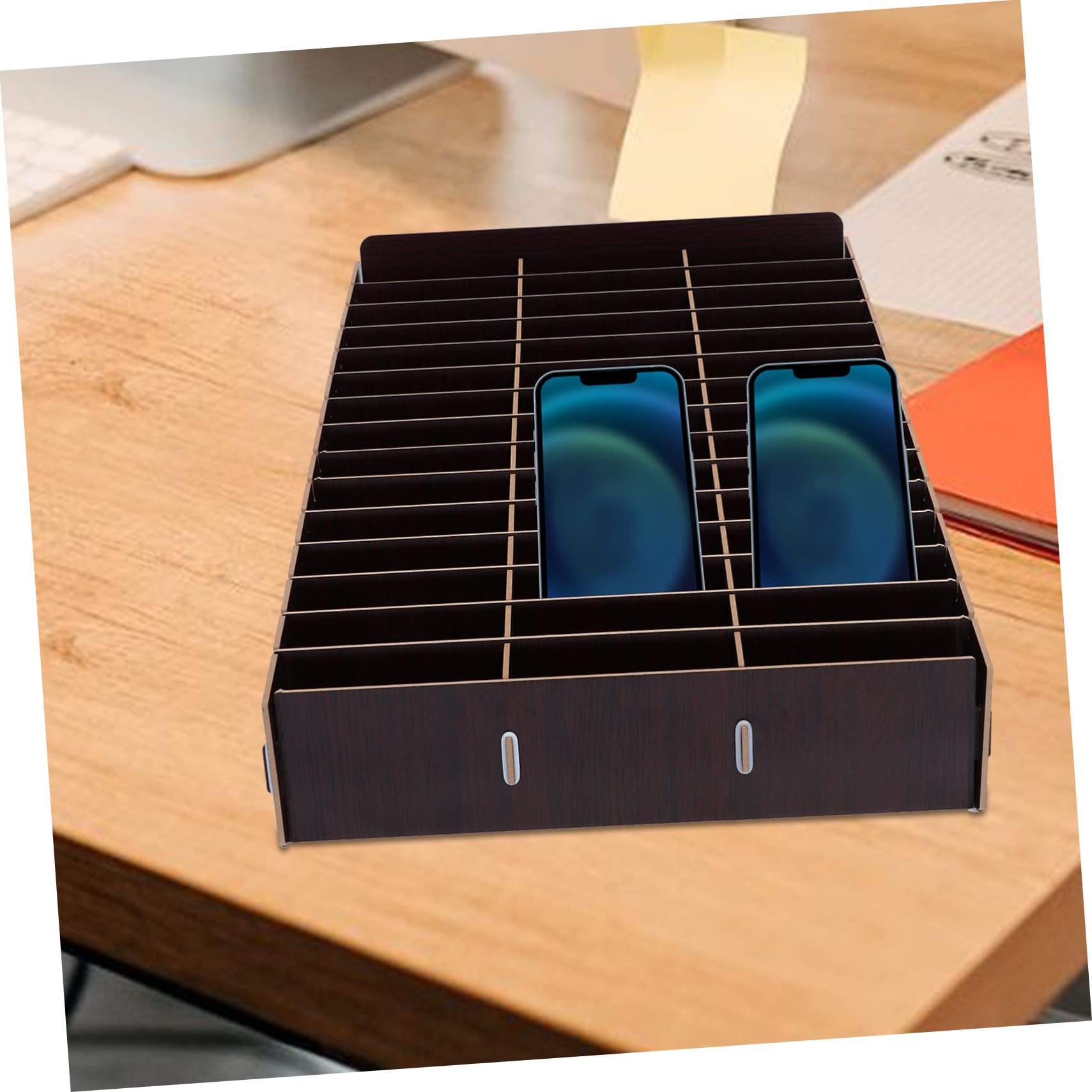 Gadpiparty Caja De Madera Organizadora Múltiples Compartimentos Para Teléfono Móvil y Smartphone Para Aula y Sala De Reuniones Estuche Compartimentos De Almacenamiento