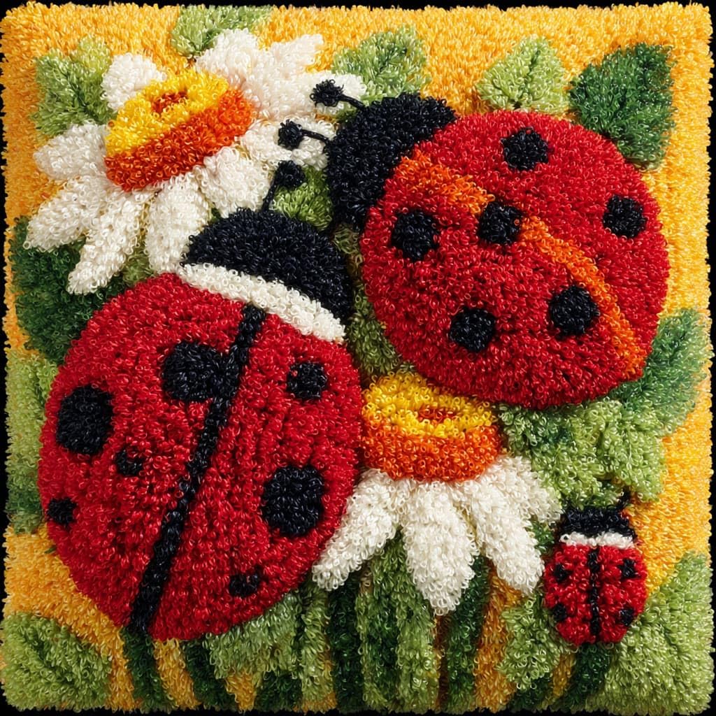 Henypt Latch Hook Kits-D Diy Latch Hook Pillow Kits, Flowers And Ladybugs