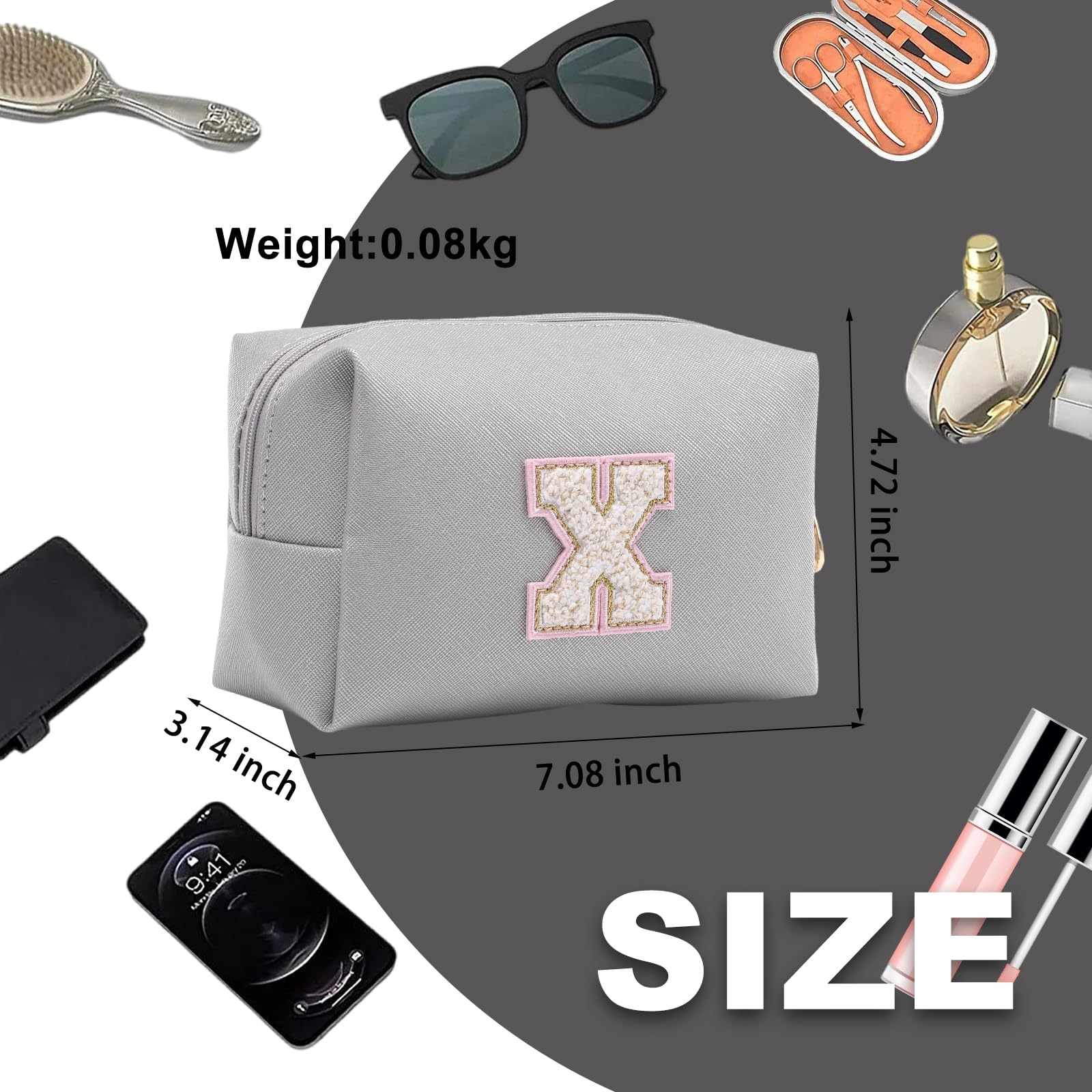 Personalized Makeup Bag,Waterproof Travel Makeup Pouch Cosmetic Bag Birthday Gift for Women Mom，Bride Bridesmaid Cosmetic Bag A-Z — view 59