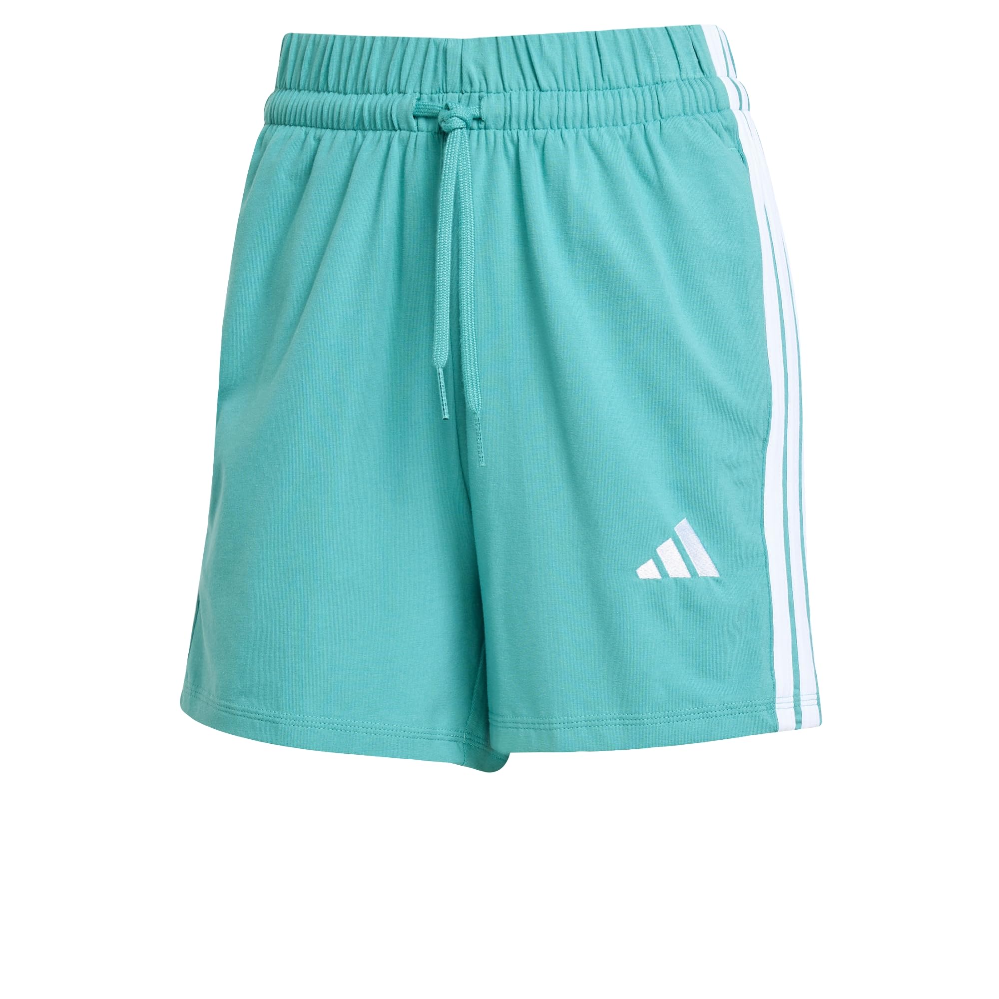 adidas Women's Essentials 3-Stripes Cotton Shorts, Powder Teal/White, XXS