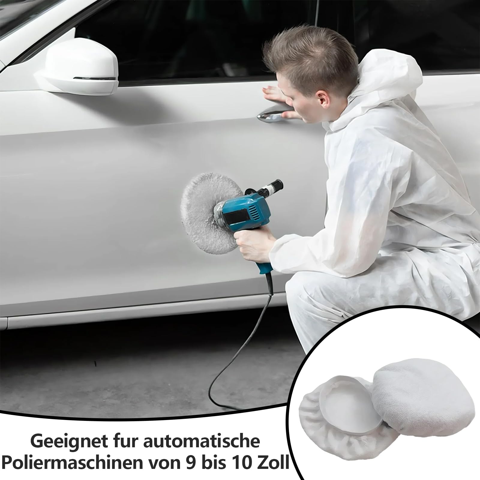 Tampone per Lucidatura Auto 12 Pezzi – Set di Tamponi per Polisher 230-250mm in Microfibra, Lana e Coral Fleece – Copertura per Macchina Lucidatrice, Design a Fascia Elastico, Facile da Usar
