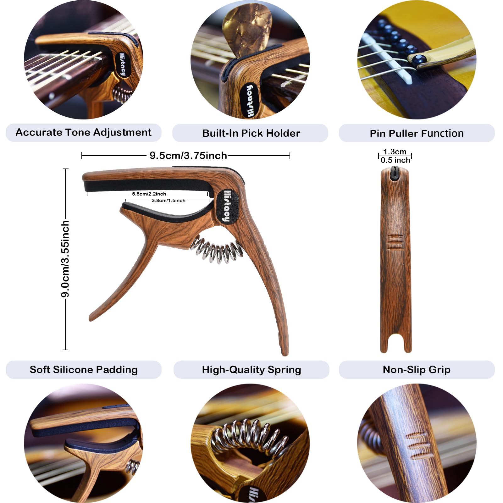 Kit de accesorios para guitarra: afinador de guitarra con clip, cejilla de guitarra 3 en 1, 30 púas de guitarra, soporte para púas, llavero de piel y estuche de almacenamiento para guitarra