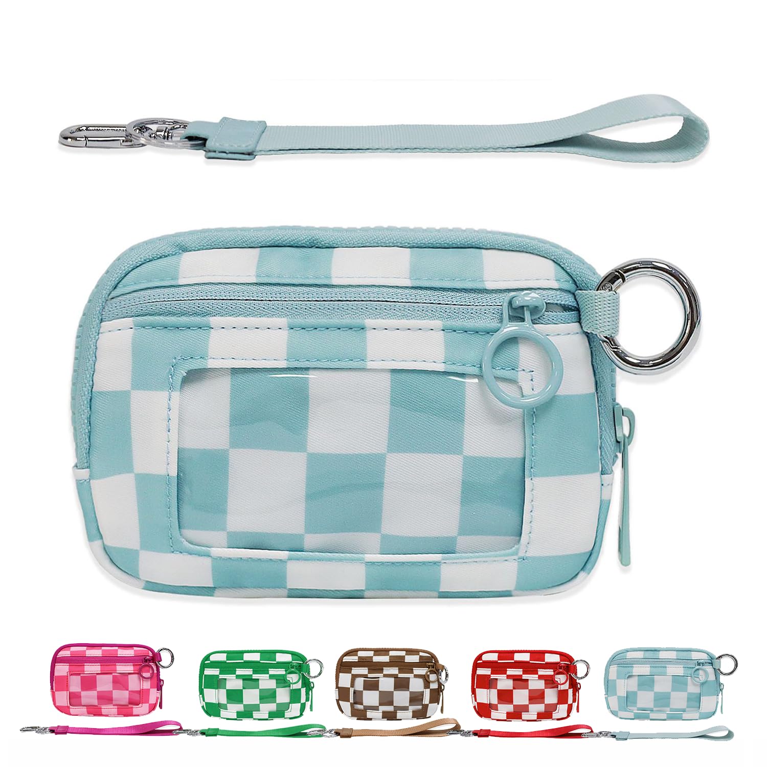 The Iris' Wallet 2nd Gen, The Iris Pouch Wristlet Zip Card Case With ID Window, Women'S Waterproof Nylon Keychain Wallet (Blue Lattice)