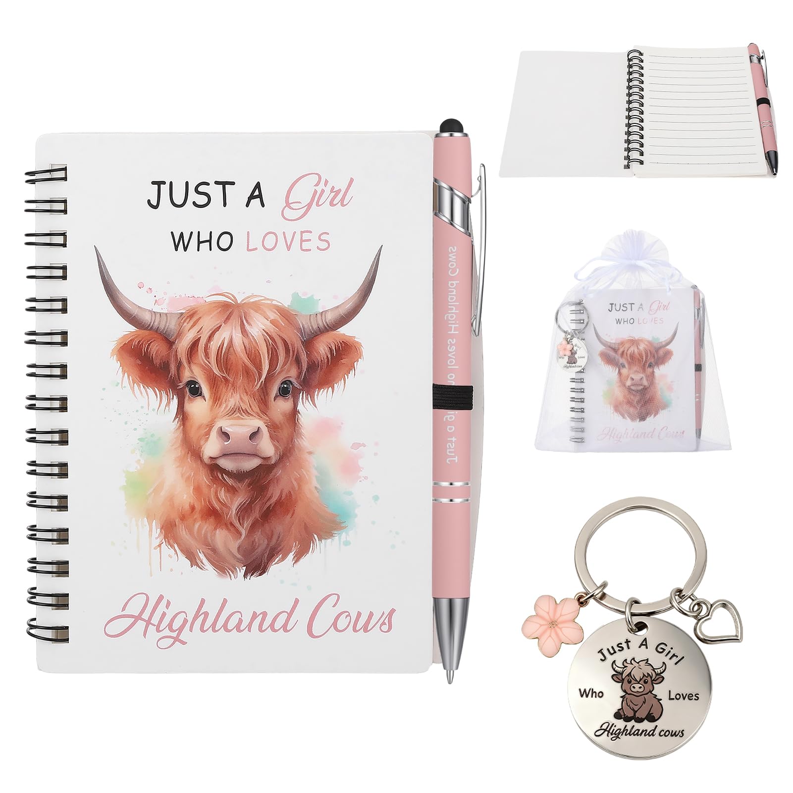 Candcamp Highland Cow Gift Set for Women Cow Lover Includes Notebook Ballpoint Keyring,Birthday Present for Girls,Thank You Leaving Gifts for Colleagues Women Teachers Friends Employees