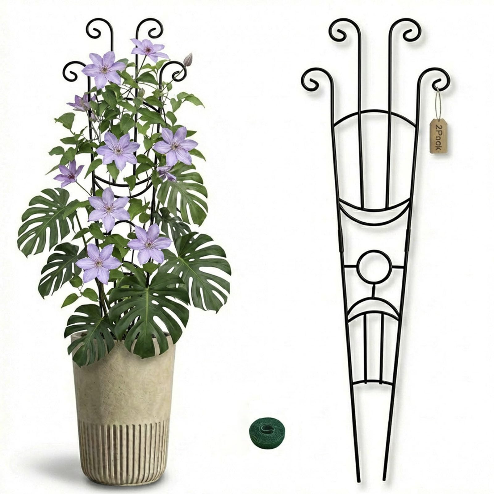 Photo 1 of 2 Pack 33 In Adjustable Plant Trellis for Climbing Plants Indoor Thickened Rust-Proof Metal Climbing Support Expandable 15-30 Inch Indoor Outdoor Garden Trellis for Pothos Ivy Monstera with Plant Ties