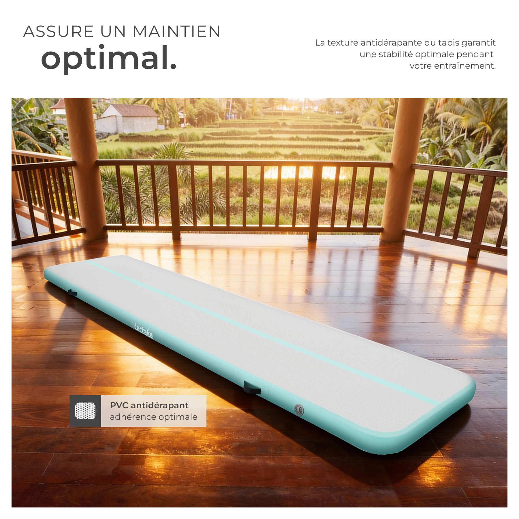 tectake® Tapis de sport Airtrack 397 x 104 x 10 cm, Tapis de gymnastique gonflable épais, Tapis de yoga Pliable, Antidérapant & Imperméable, Gonflage rapide, Fitness Arts martiaux Pilates Musculation