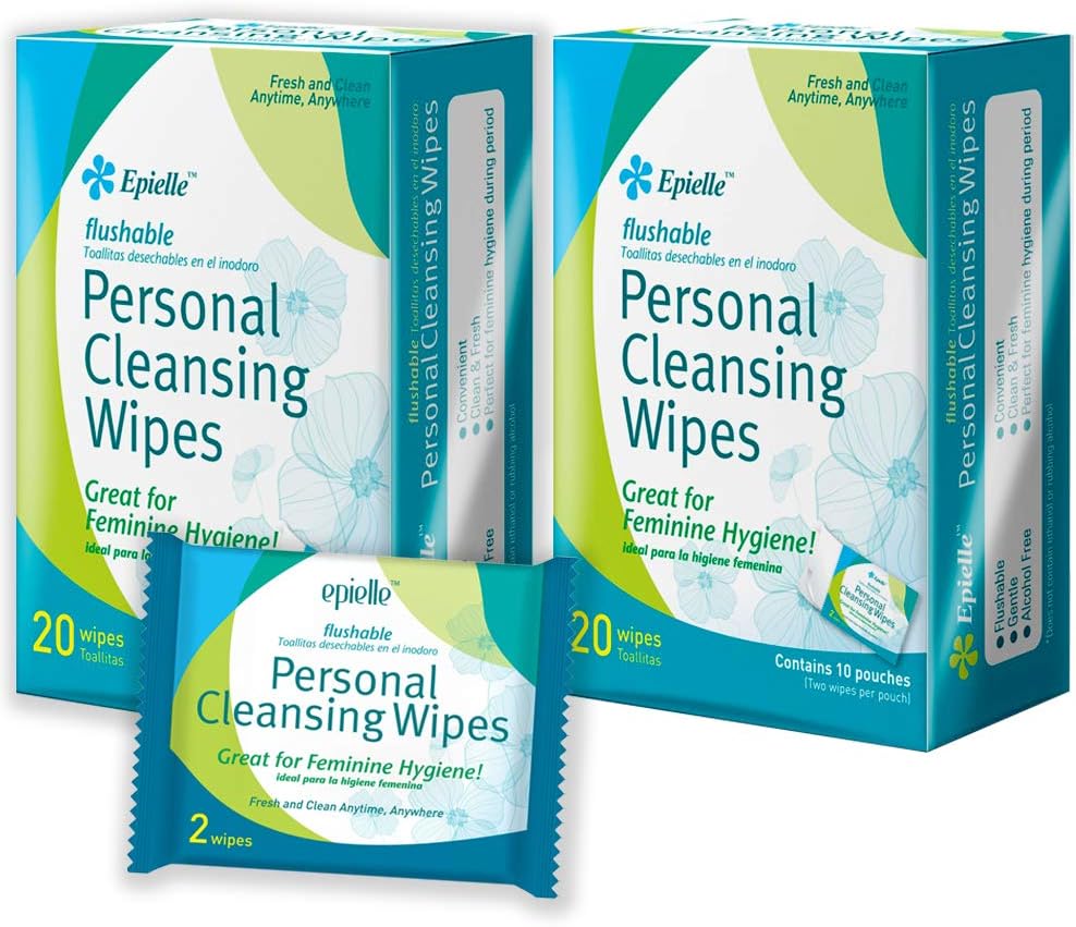 Epielle Single Pouch Flushable Wipes | Nicely Scented Gentle Toilet Tissue for Daily Use | 20 Count | Travel 2 Pack | Toilet Paper Replacement