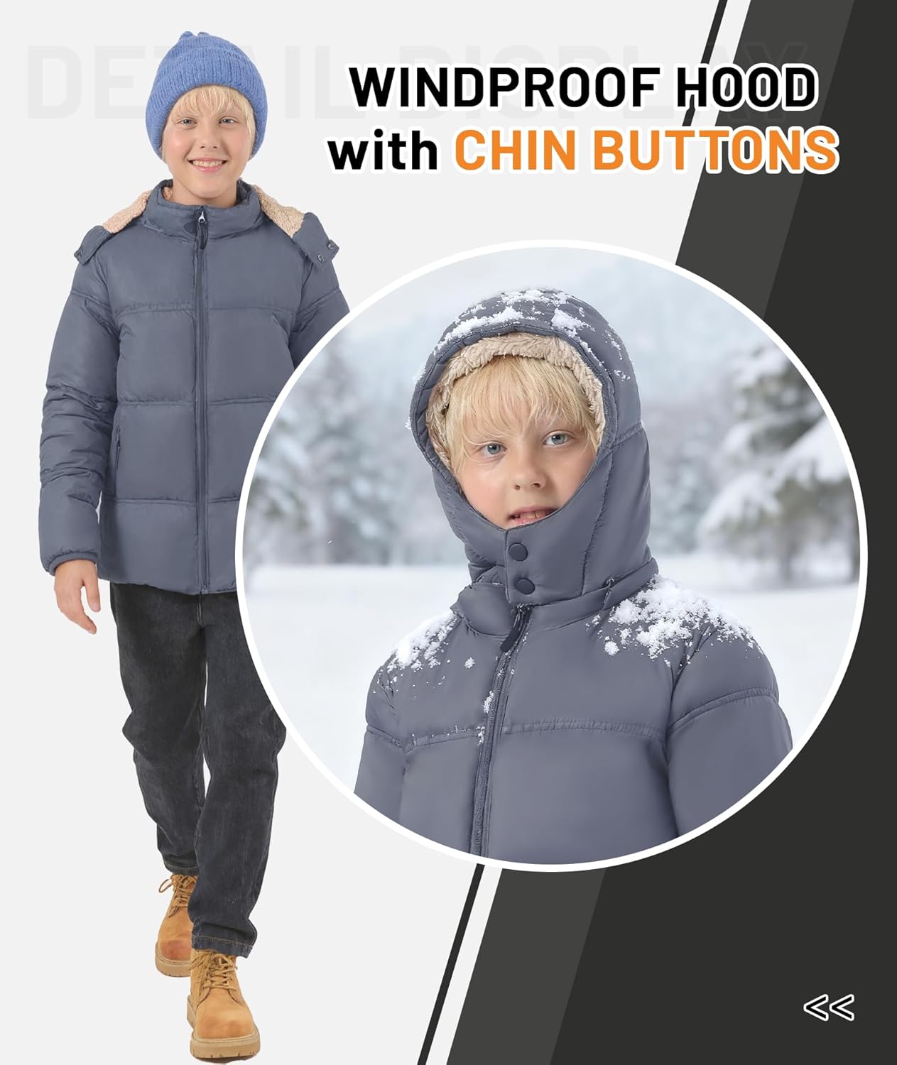 ZITY Boy's Winter Coat Thermal Puffer Jacket Warm Sherpa Fleece Lined Water-Resistant Zip Outerwear Coat with Detachable Hood - Image 2