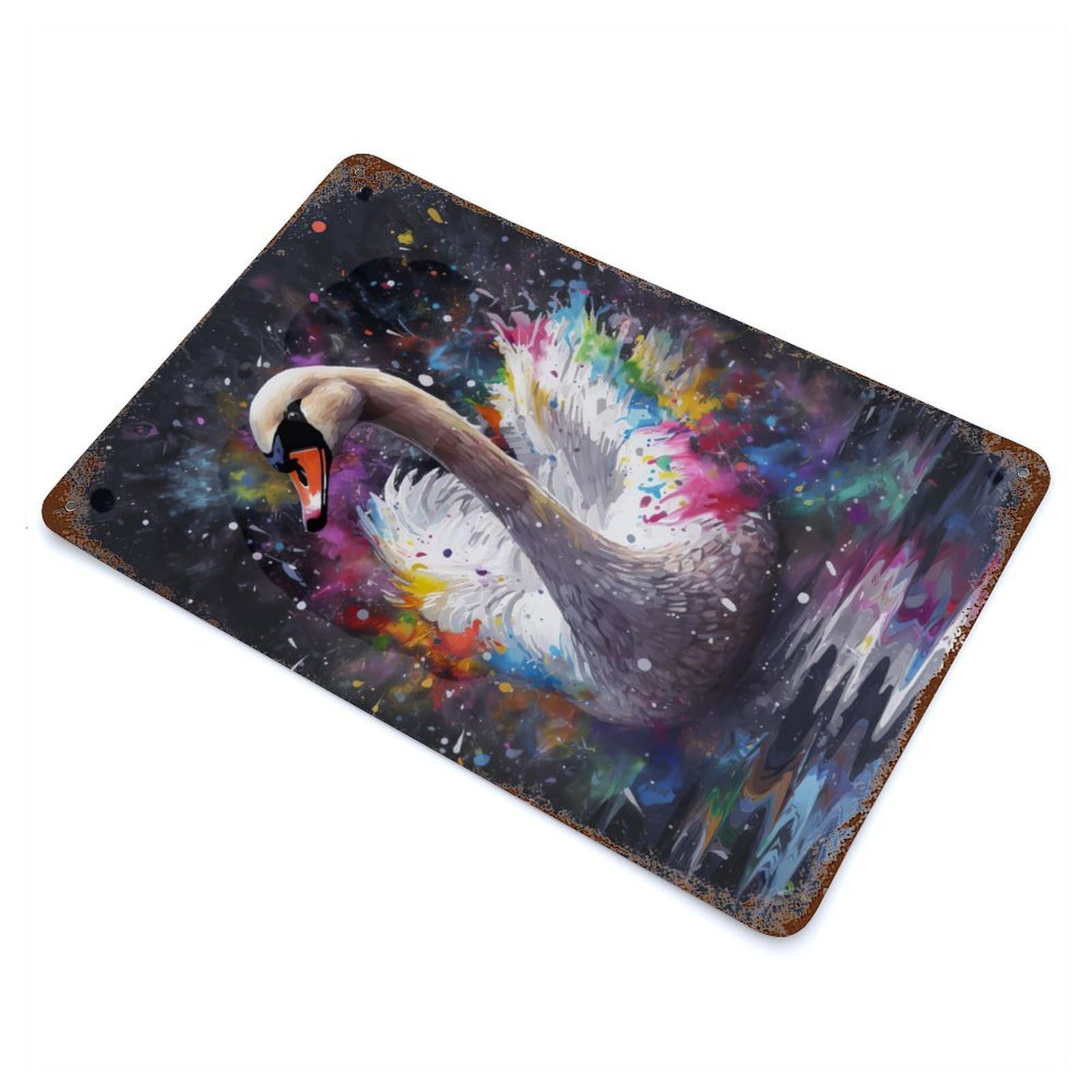 Swan Painting 11.8"x7.9" Vintage Rust Metal Sign, Decorative Metal Wall Art for Bistro, Counter And Cafe Decor