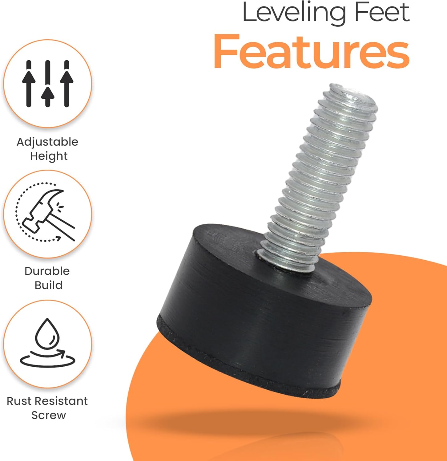 M8 Rubber Adjustable Furniture Leveler，8 Pack Leveling Feet Screws in Threaded, Feet Levelers Screw On Furniture Glide Leveling for Table, Chair, Furniture Legs