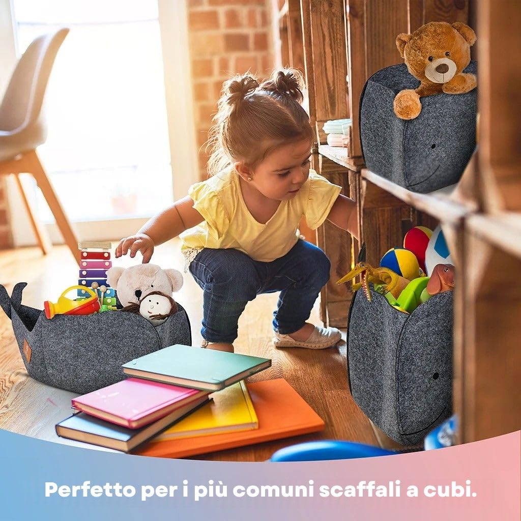 Contenitore Porta Giochi Bambini 30 L Feltro Compatibile Scaffali Kallax Organizer Pieghevole