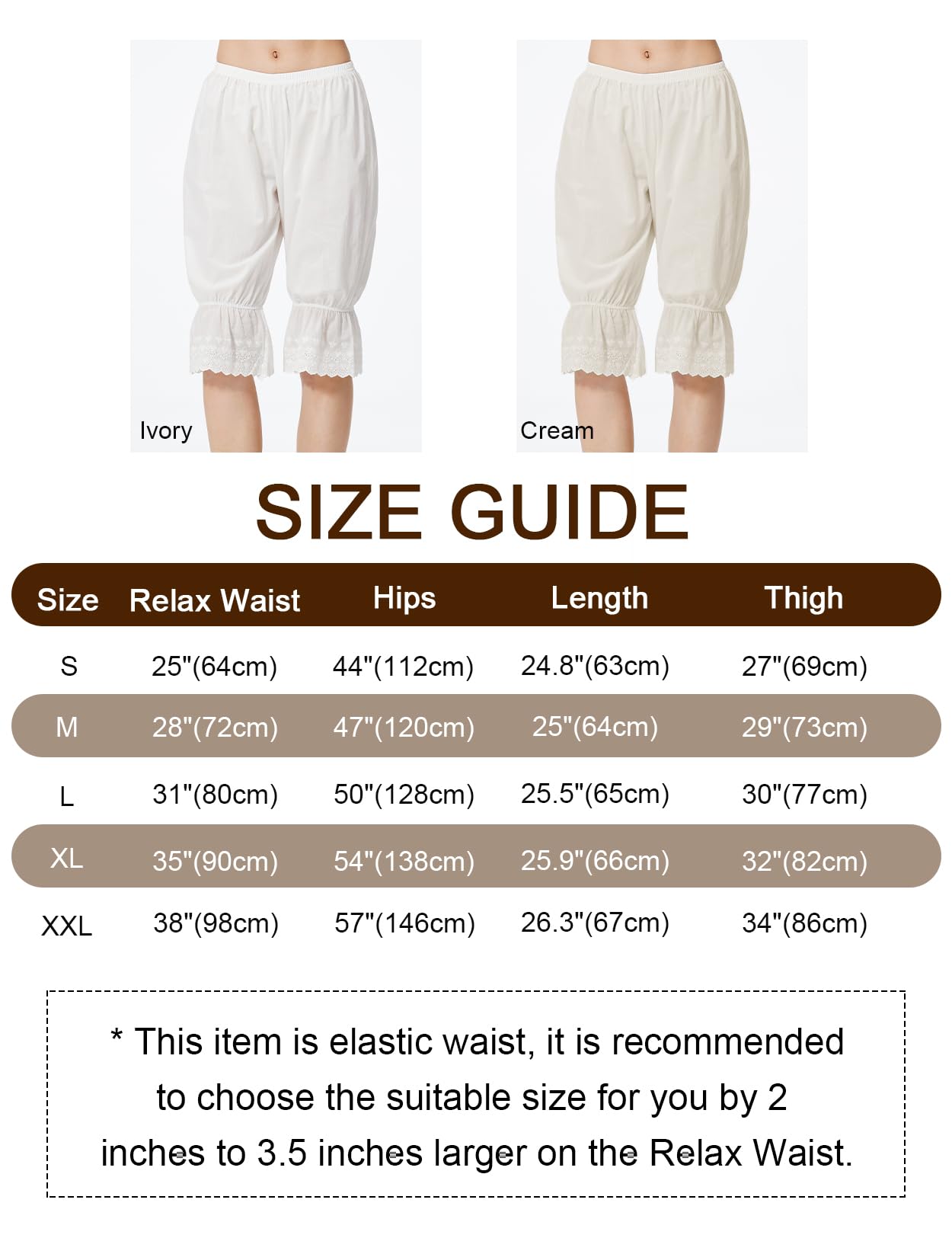 BEAUTELICATE Pantaloni Vittoriano Cotone Donne Mutande Sottoveste Bloomers Pizzo Vintage Gotico Culotte Lunga Avorio