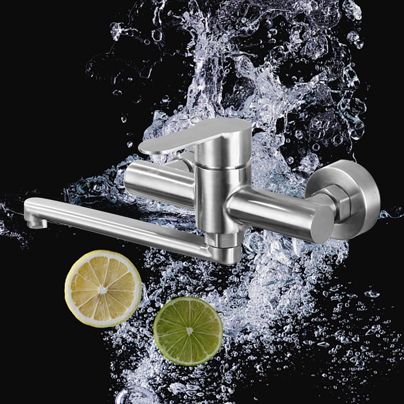 Ibergrif M16357 Keukenkraan, Wandmontage Keukenkraan, 360 Graden Draaibaar, Voor Keukenspoelbak Chroom Zilver