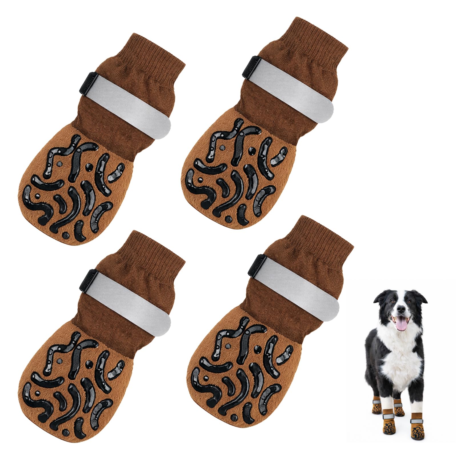 CAYLEKI Anti-Slip Dog Socks with Reflective Strap for Indoor Hardwood Floors & Outdoor Traction - 4 Pairs Breathable Paw Protectors Paws Covers for Small Medium Dogs to Stop Licking
