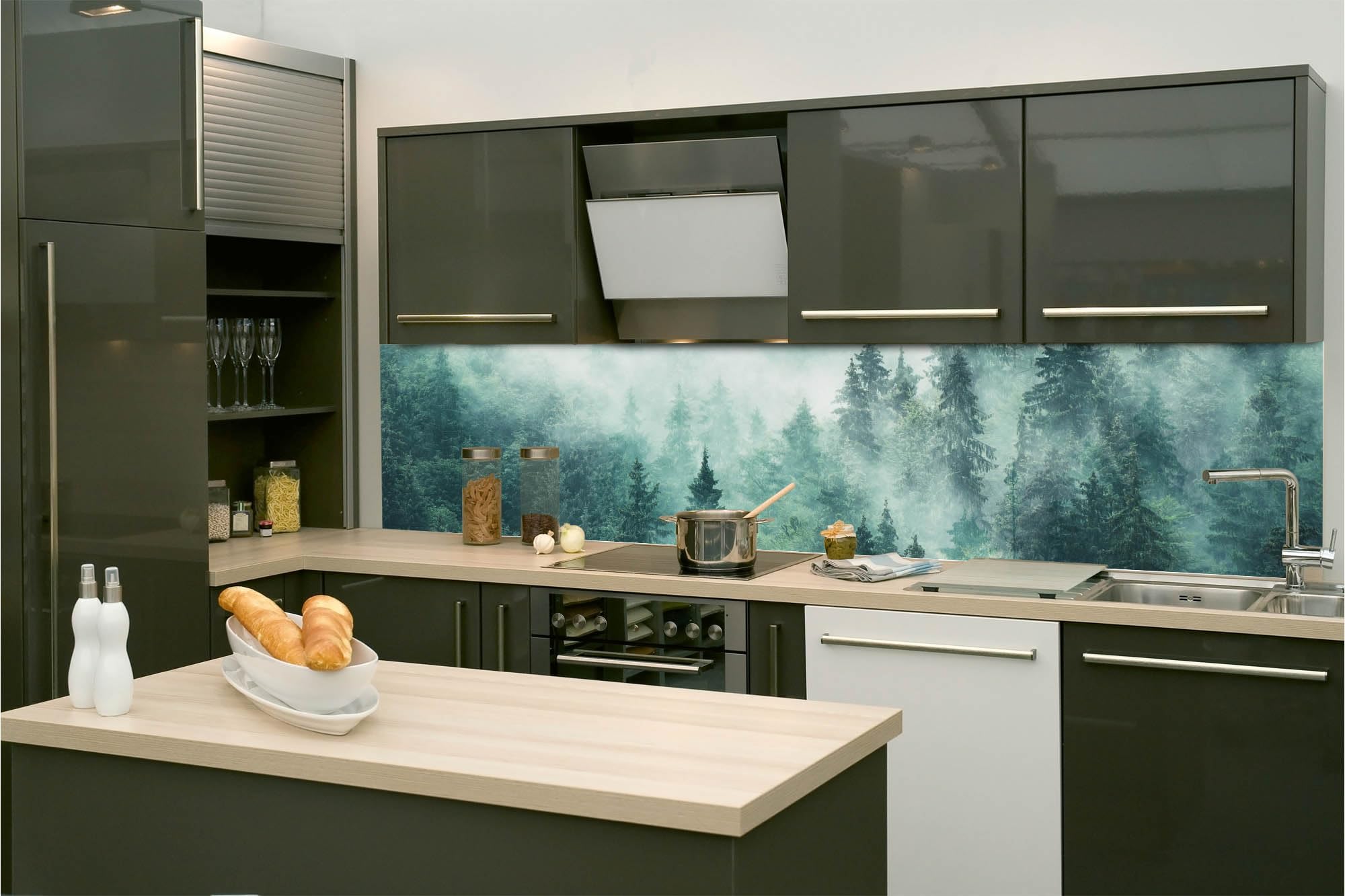 Dimex Pellicola autoadesiva per parete posteriore della cucina, foresta nebbiosa, 260 x 60 cm, pellicola adesiva decorativa, paraspruzzi per cucina