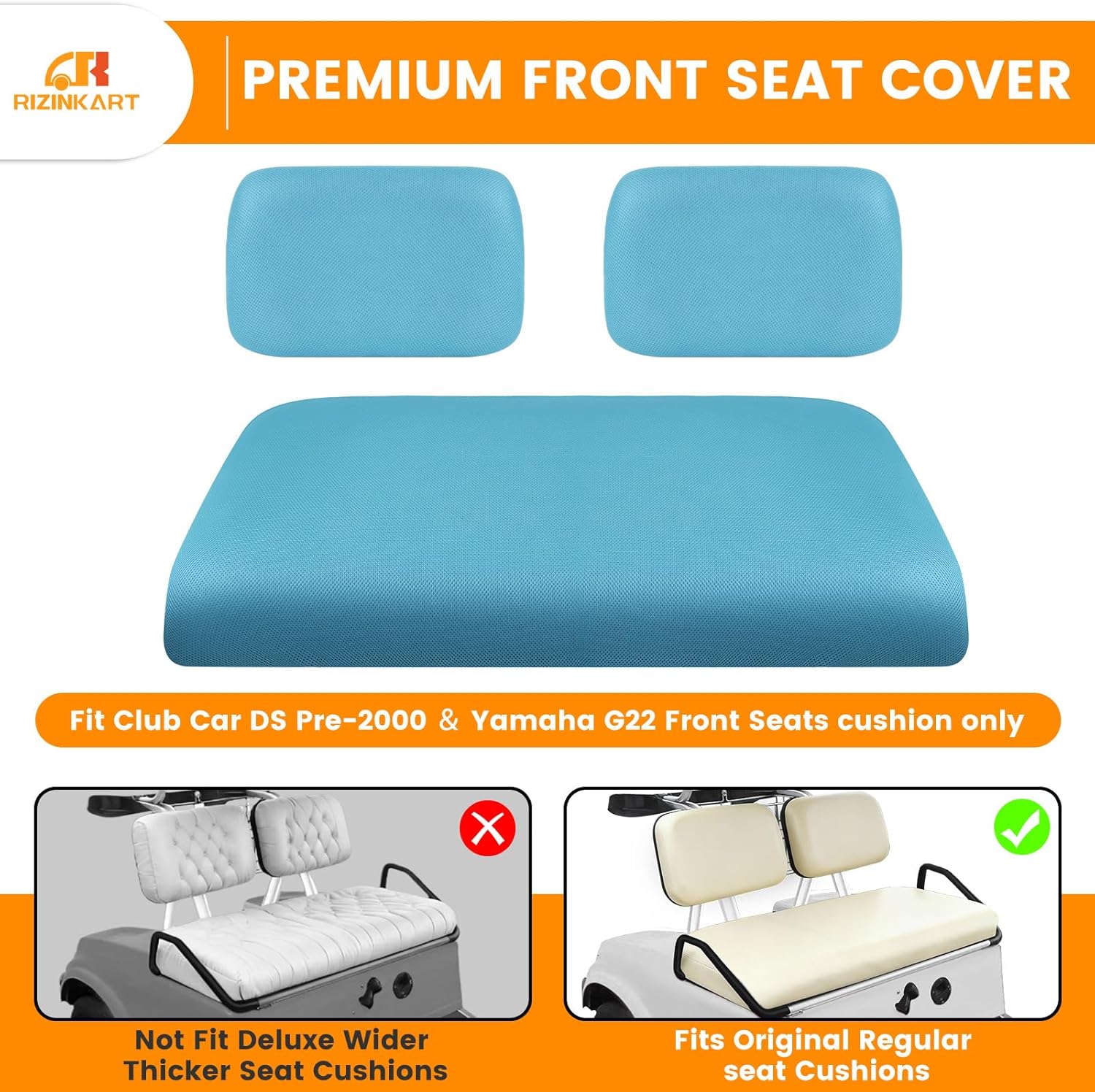 Universal Golf Cart Front Seat Covers Set Fit for Yamaha G22 G19 G16 G14 G11 G9 G8 G2, Club Car DS Pre-2000 OEM Ordinary Front Seat Cushion,Stretchy Washable Breathable Air Polyester Mesh Cloth