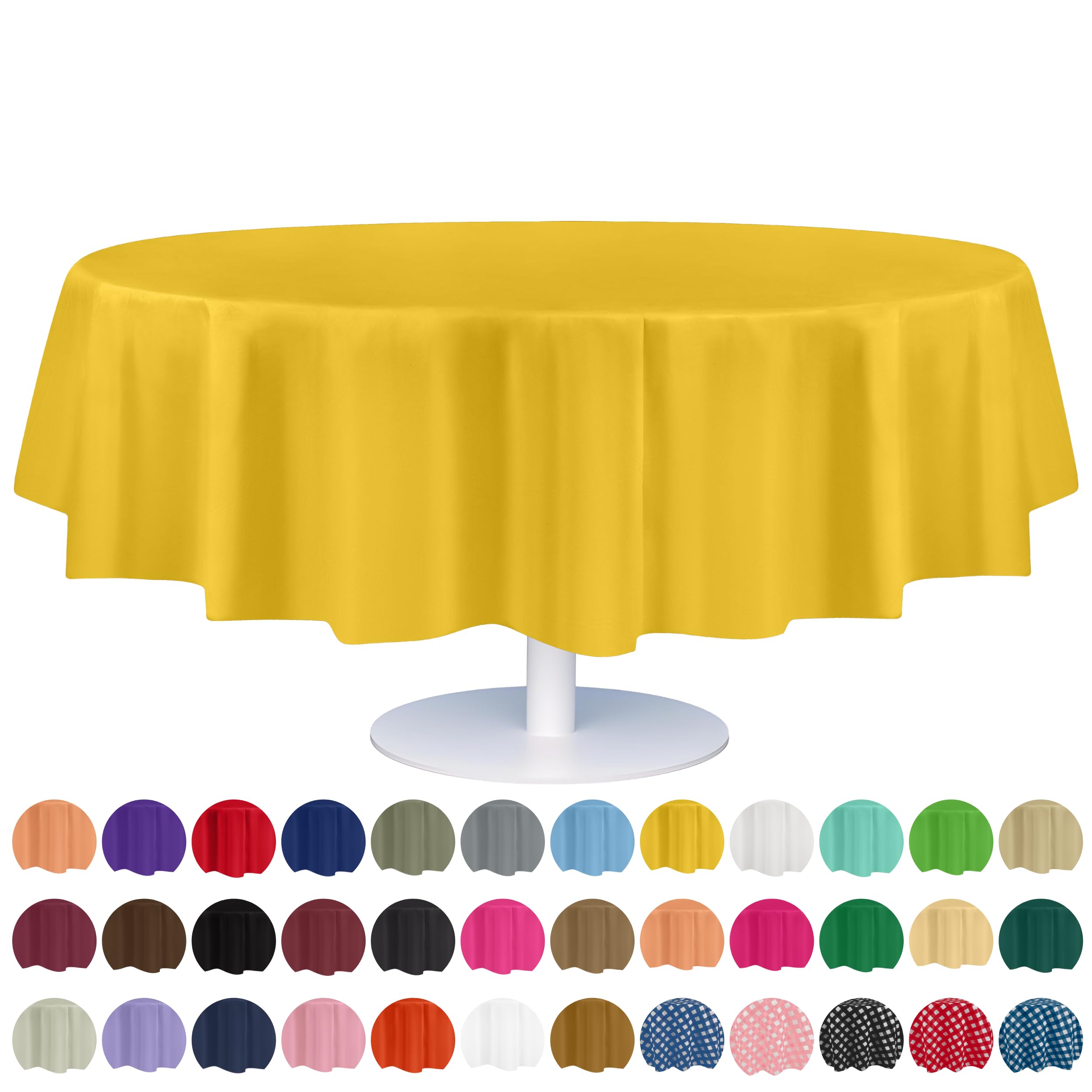 Grandipity Yellow Plastic Table Cloth Disposable (6 Pk) 84in Round Tablecloth Premium Party Table Cloths Disposable - Perfect Table Cloth Round Cover