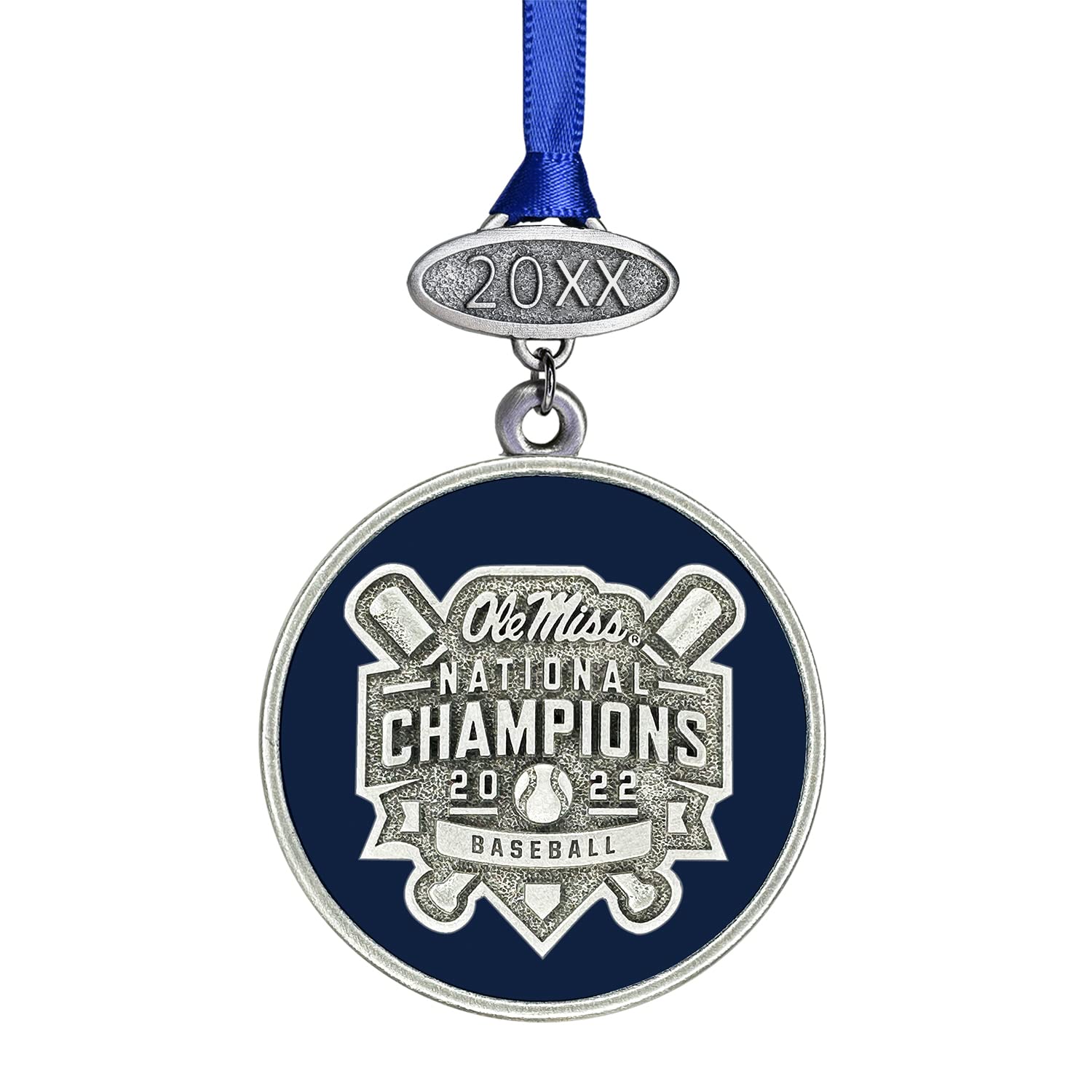 Heritage Pewter Ole Miss Baseball Champions 2022 Ornament | Hand-Sculpted Christmas Tree Ornament | Intricately Crafted Metal Pewter Alma Mater Inlay
