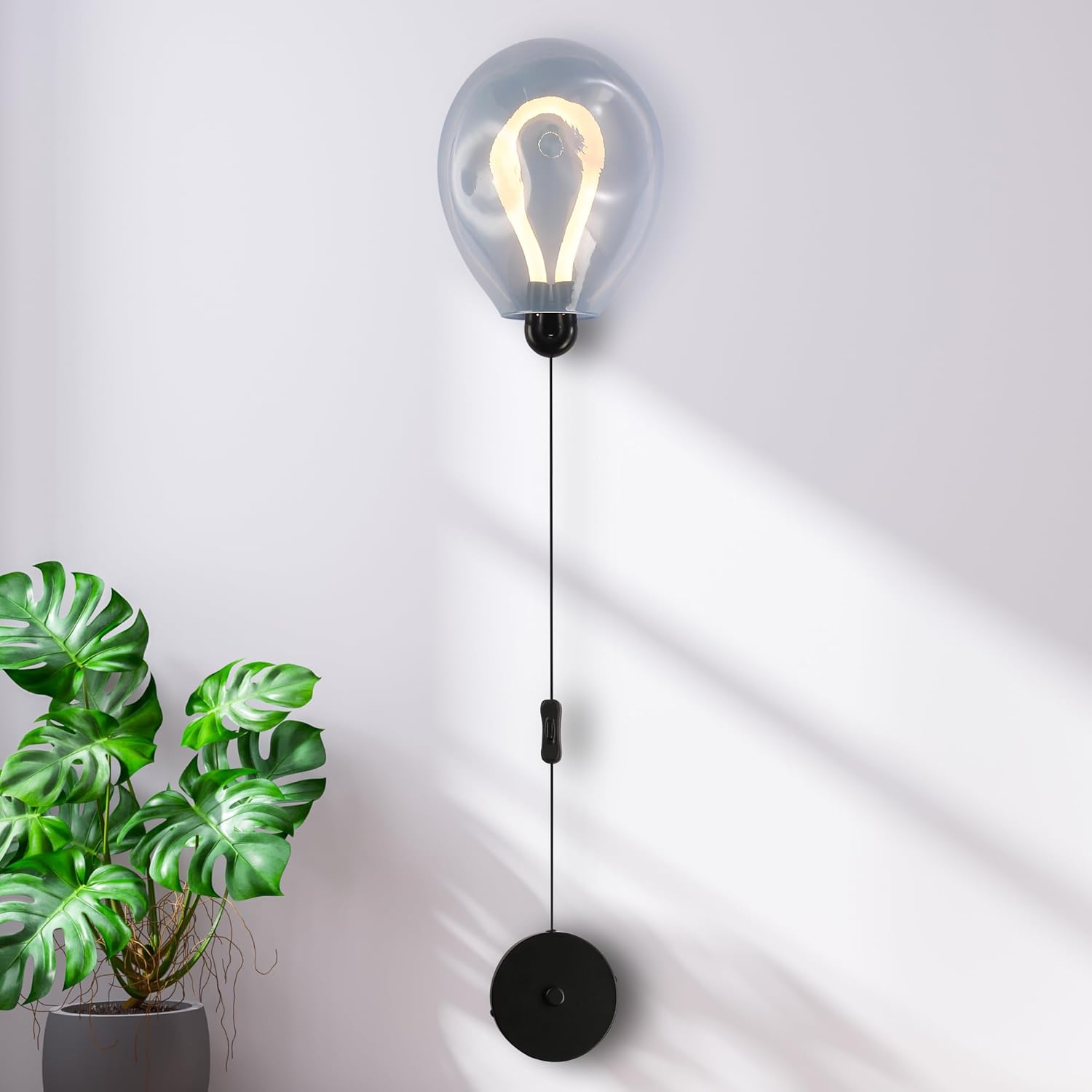 COSYLUX Modern Glass Wall Sconce for Bedroom, Creative Colorful Balloon LED Cordless Wall Light fixtures for Kid's Room and Living Room, Sky Blue
