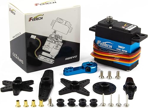 Vista 19 de FEETECH Servomotor de 77.2 lbs 7.4 V de alto voltaje impermeable de alto par RC servo servo de metal completo servo digital, caja de aluminio