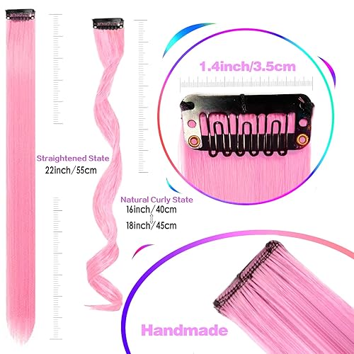 Miniatura 9 de GPOVVIMX 12 extensiones de cabello azul con clip, extensiones rizadas y onduladas de color para niños y niñas, extensiones sintéticas con reflejos