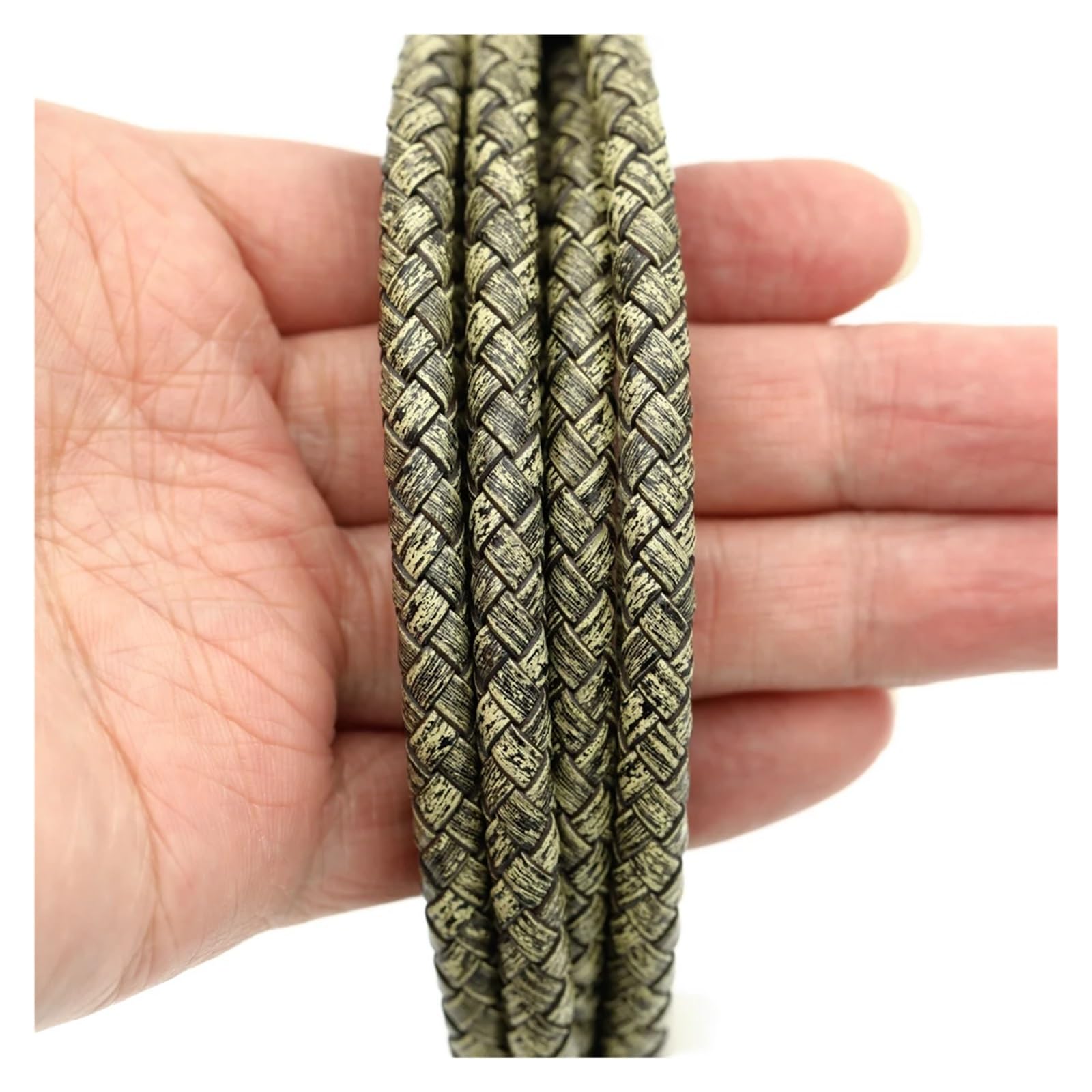 Genuine Braided Leather Cord 2meters Braided Leather Bracelet Findings 6mm Round Cord String Rope DIY Necklace Making(Cream)