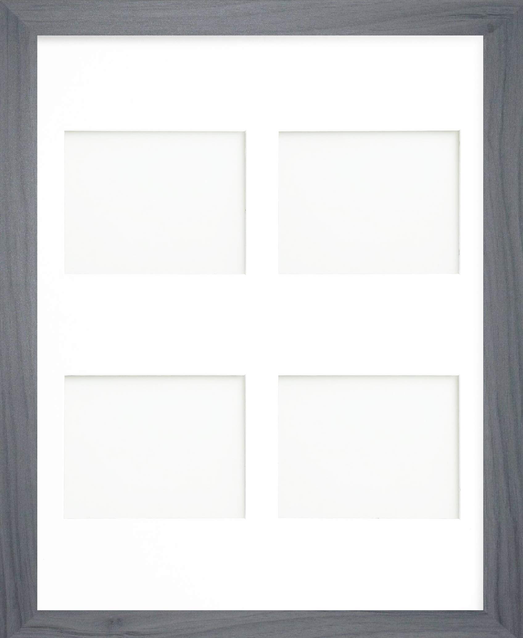 OSUK Limited Grey Multi-Aperture Collage Picture Photo Frame with White Mount & Choice of Mount Design (24x20 For 8x6 x4 Landscape)